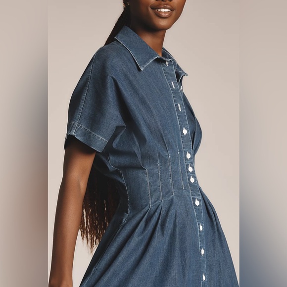 Anthropologie The Tobie Button-Front Pleated Shirt Dress by Exquise - Picture 3 of 4